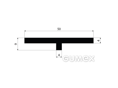 Gumový profil tvaru "T", 9x50/4mm, 70°ShA, EPDM, -40°C/+100°C, čierny